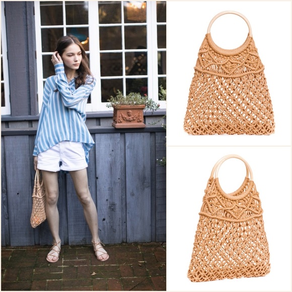 Des Feli Handbags - Camel Boho Macrame Woven Bag